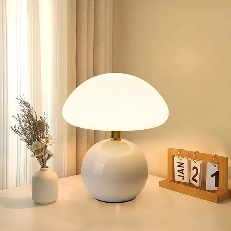 Cream Ceramic Mushroom Lamp