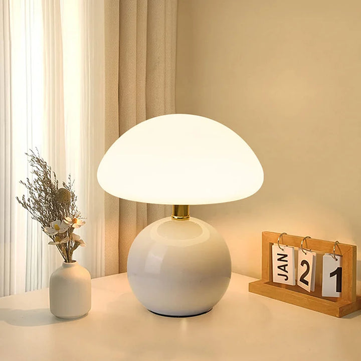 Cream Ceramic Mushroom Lamp